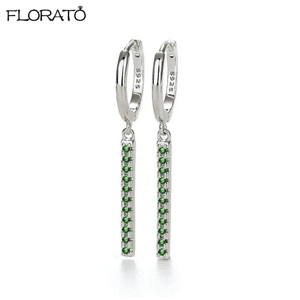 925 Sterling Silver Needle Luxury Green Earrings Trend Small Hoop Earrings for Women Fashion Puncture Jewelry Ear Accessories