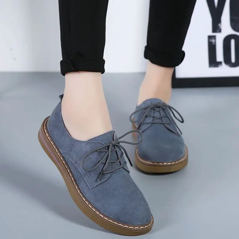 2024 Winter Women Sneakers Oxford Shoes  Flats Shoes Women Leather Suede Lace Up Boat Shoes Round Toe Flats Moccasins