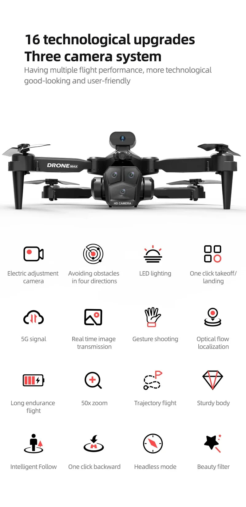 C10 Max Drone Three Camera HD 4K Mini Drones Obstacle Avoidance Dron Wifi FPV Quadcopter Remote Control Aircraft Helicopter Toys