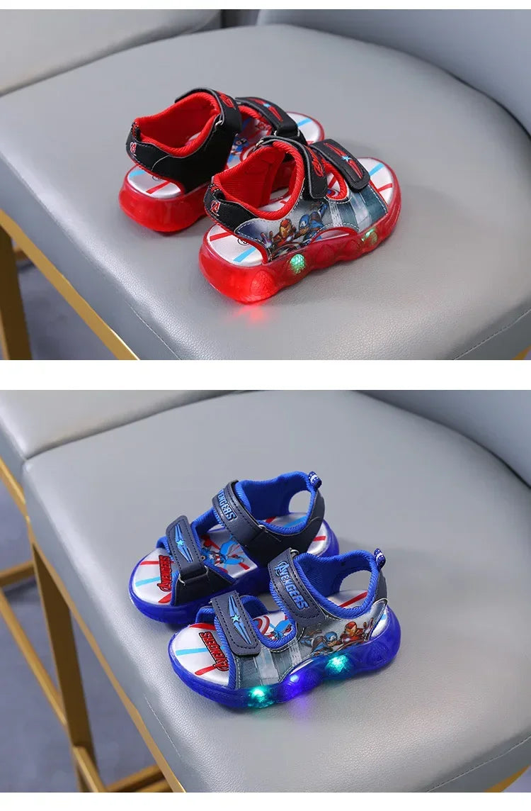 2024 Disney Marvel Boys Girls Spider-Man Princess Led Light Up Luminous Sports Sandals Summer Kids Casual Sandals Toddler Shoes