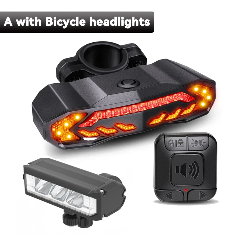 Camluxy Rechargeable Bike Light Front and Rear Set for Night Riding Ultra Bright Bicycle Headlight Turn Signals with Bike Alarm