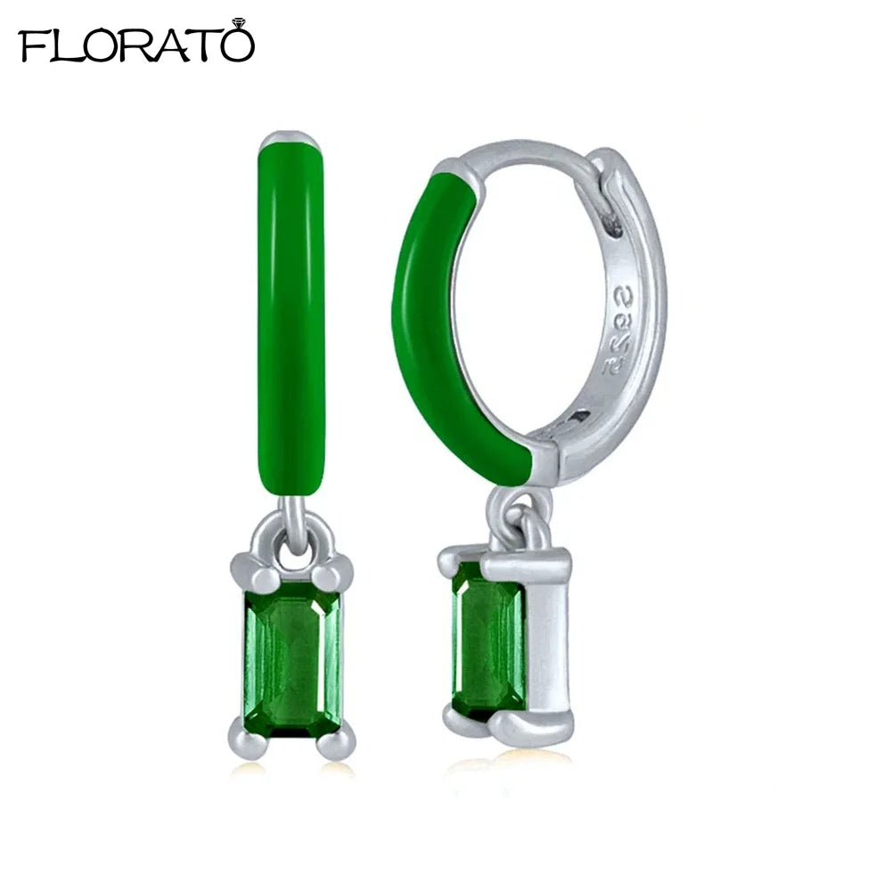 925 Sterling Silver Needle Luxury Green Earrings Trend Small Hoop Earrings for Women Fashion Puncture Jewelry Ear Accessories