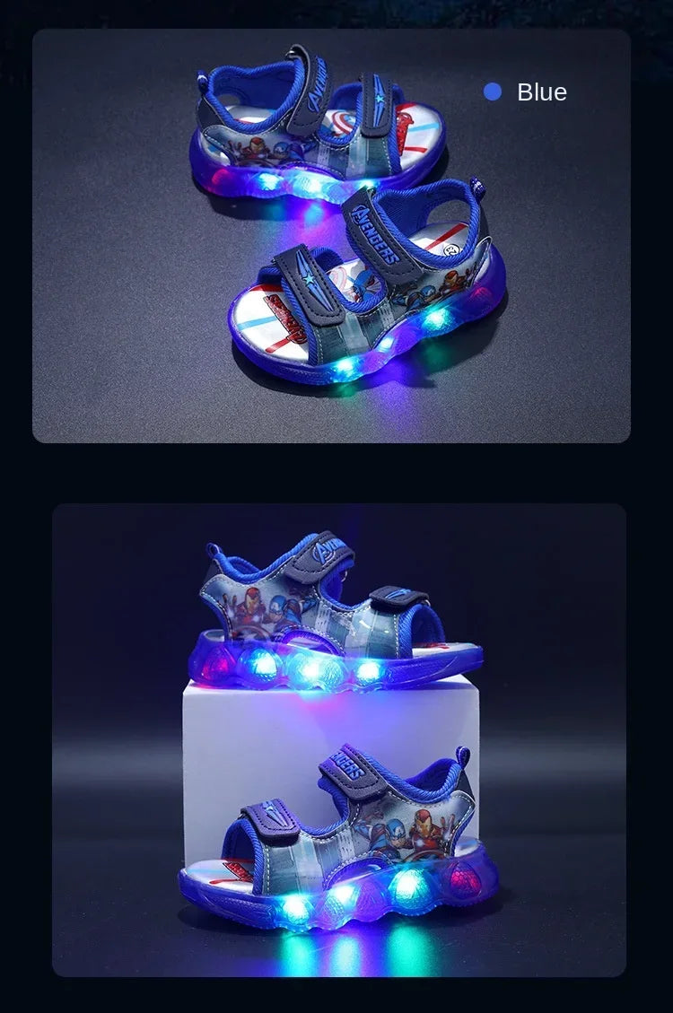 2024 Disney Marvel Boys Girls Spider-Man Princess Led Light Up Luminous Sports Sandals Summer Kids Casual Sandals Toddler Shoes