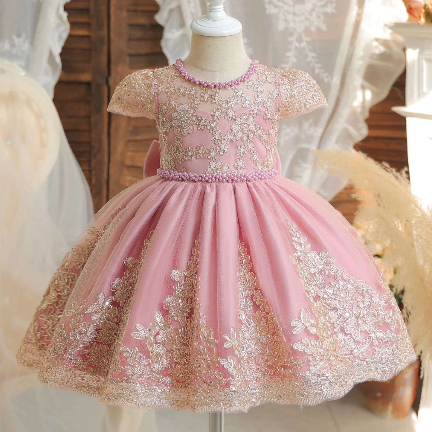 Baby Girls 1st Birthday Baptism Beading Dress For Girls Princess Luxury Embroidery Costumes Kids Party Clothes Toddler Dresses