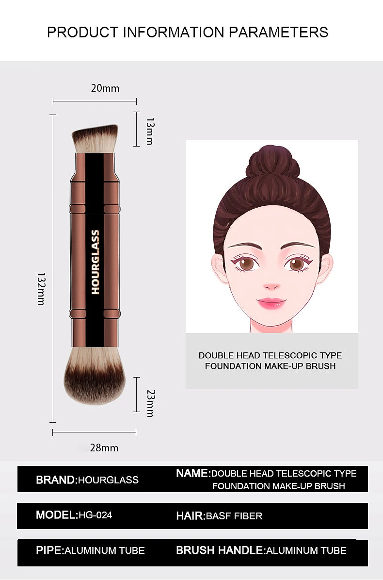 HOURGLASS 4/2 head multifunction hidden makeup brush, for powder foundation concealer eye shadow，good for travel and gift