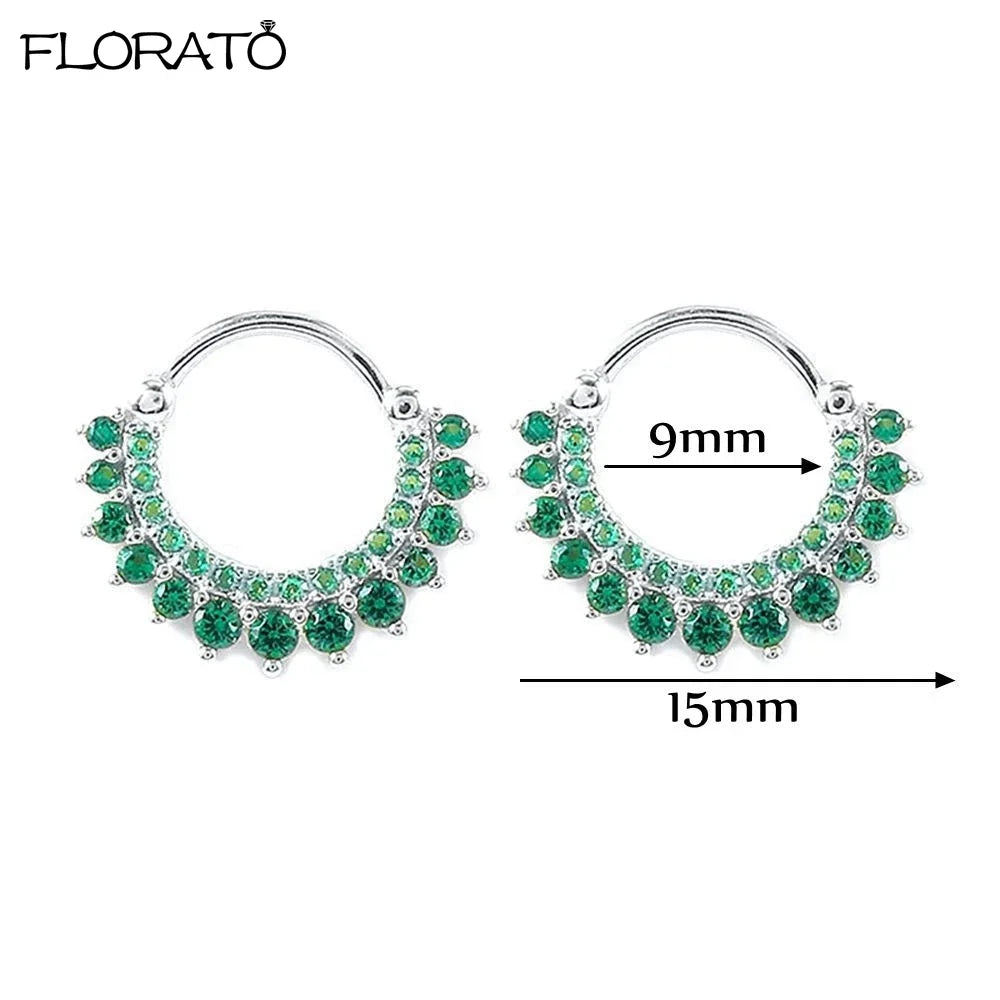 925 Sterling Silver Needle Luxury Green Earrings Trend Small Hoop Earrings for Women Fashion Puncture Jewelry Ear Accessories