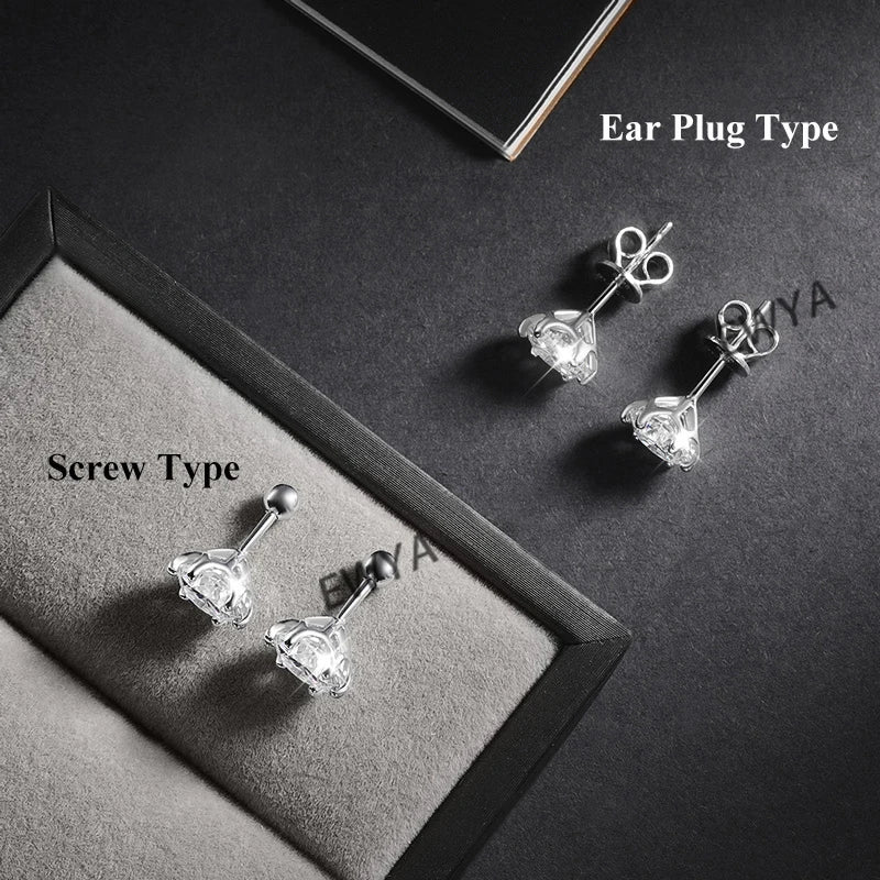 EWYA 925 Sterling Silver 0.2-2ct D VVS1 6 Prong Diamond with GRA Moissanite Screw Stud Earrings For Women Wedding Fine Jewelry