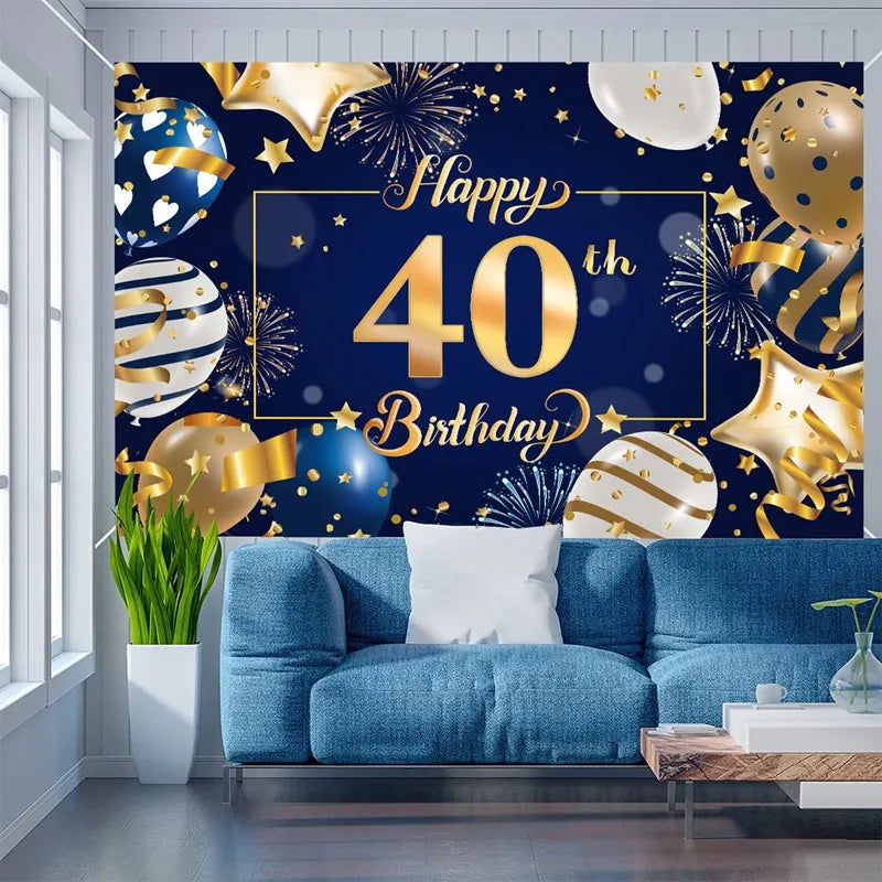 Happy 40th Birthday 40 40th Birthday Party Decorations 40 Years Old Birthday Man Birthday Table Runner Banner Door Curtain Decor