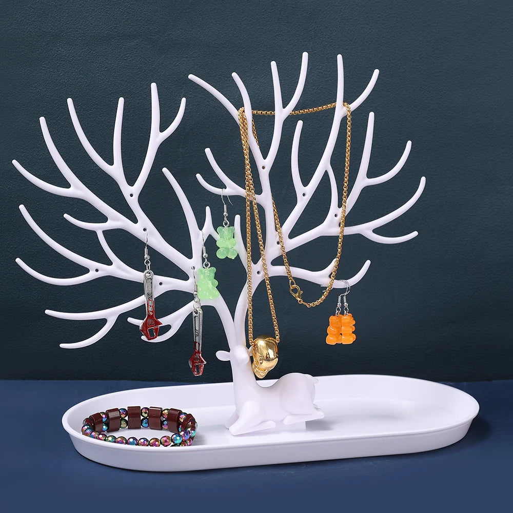 Jewelry Display Stand Tray Tree Storage Racks Earrings Necklaces Rings Jewelry Boxes Case Desktop Organizer Holder Make Up Decor