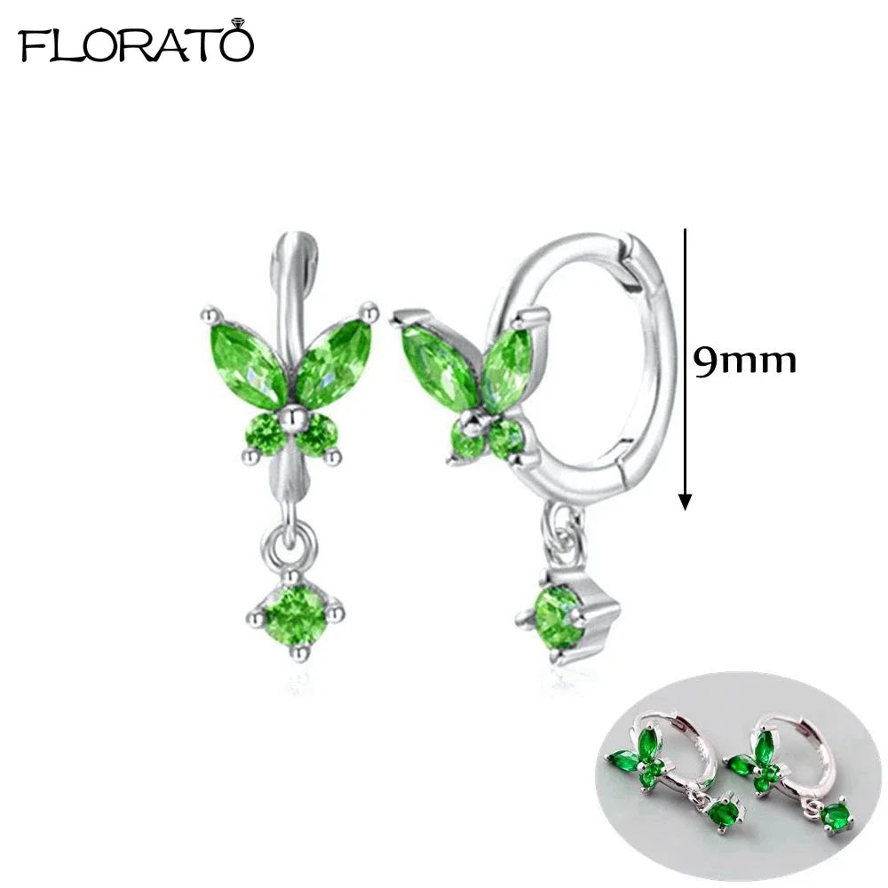 925 Sterling Silver Needle Luxury Green Earrings Trend Small Hoop Earrings for Women Fashion Puncture Jewelry Ear Accessories