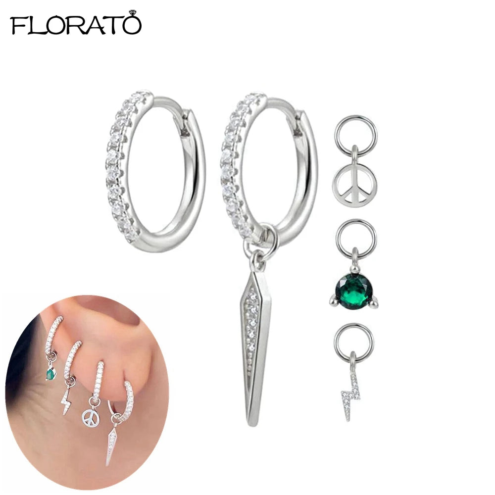 925 Sterling Silver Needle Luxury Green Earrings Trend Small Hoop Earrings for Women Fashion Puncture Jewelry Ear Accessories