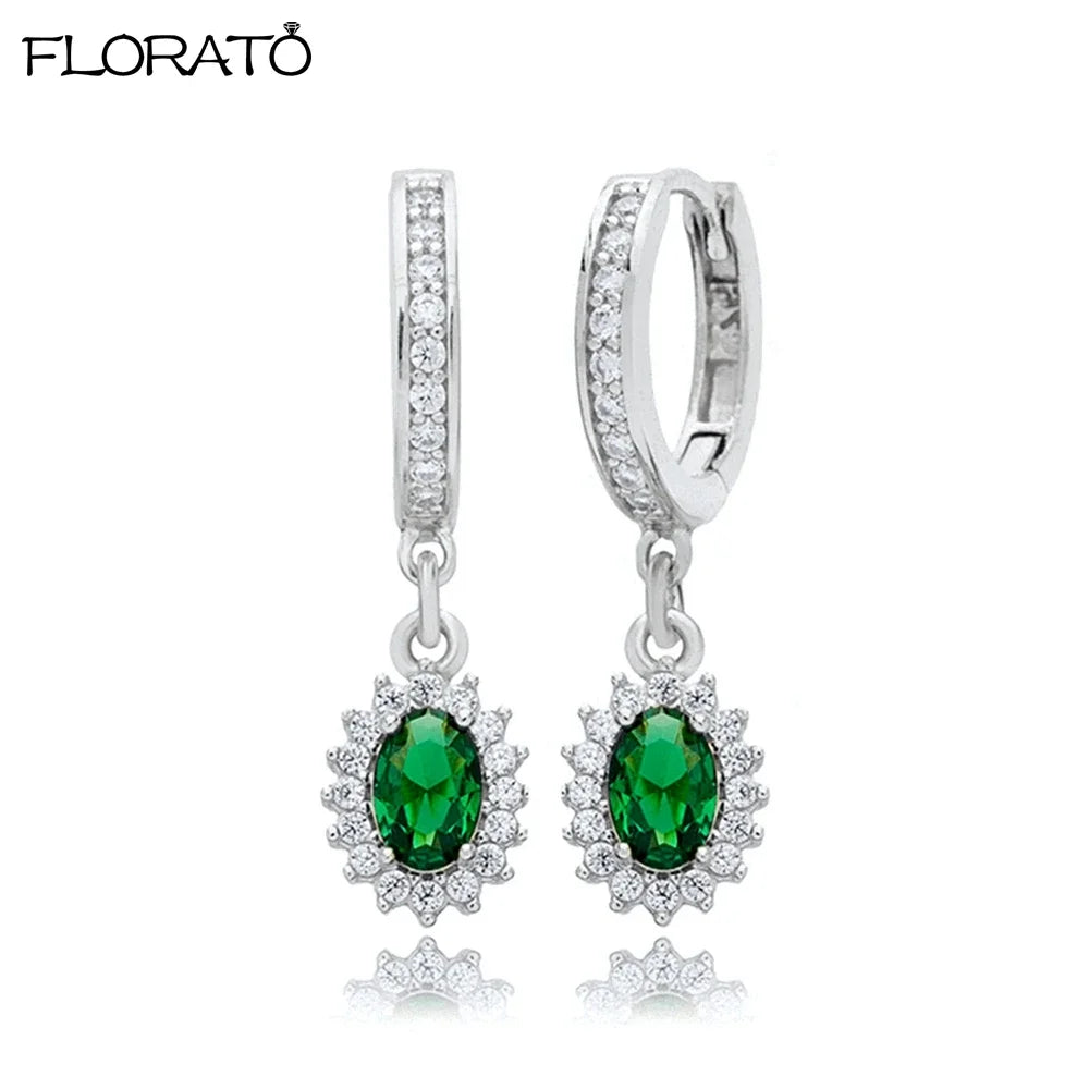 925 Sterling Silver Needle Luxury Green Earrings Trend Small Hoop Earrings for Women Fashion Puncture Jewelry Ear Accessories