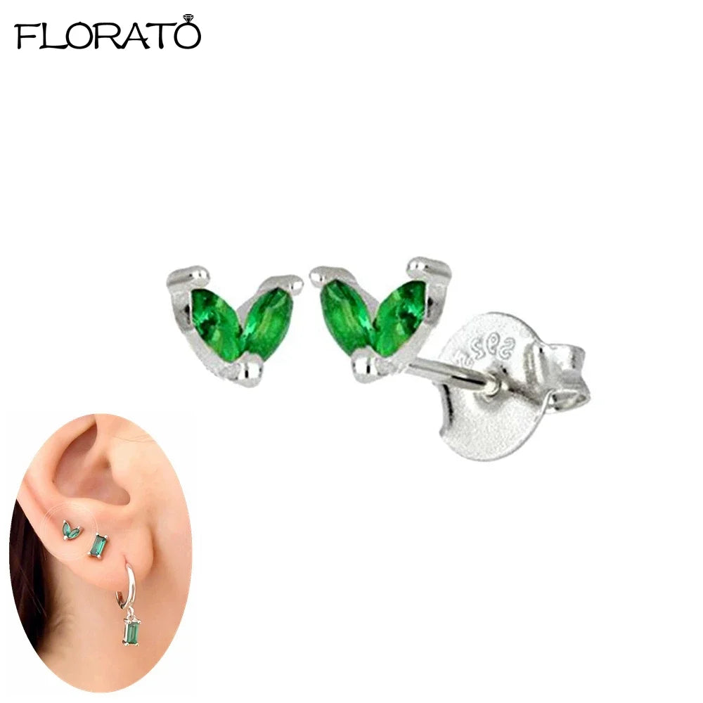 925 Sterling Silver Needle Luxury Green Earrings Trend Small Hoop Earrings for Women Fashion Puncture Jewelry Ear Accessories