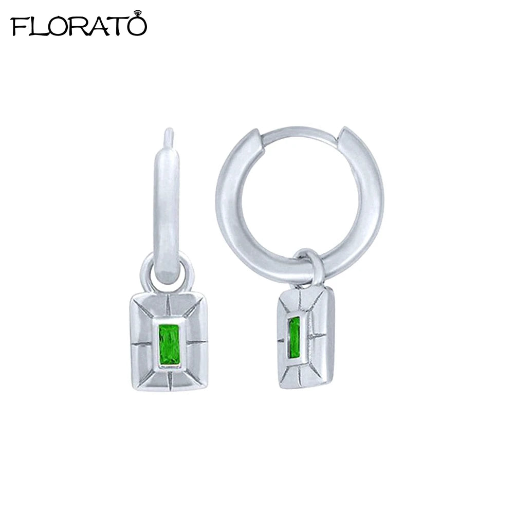 925 Sterling Silver Needle Luxury Green Earrings Trend Small Hoop Earrings for Women Fashion Puncture Jewelry Ear Accessories