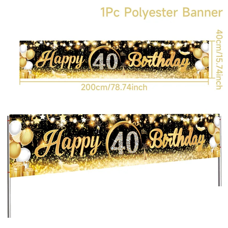 Happy 40th Birthday 40 40th Birthday Party Decorations 40 Years Old Birthday Man Birthday Table Runner Banner Door Curtain Decor