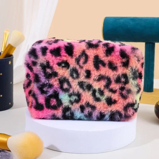 Leopard Fur Makeup Bags Soft Travel Women's Cosmetic Bag Organizer Case Lady Girls Make Up Bags Toiletry Handbags Case Kit