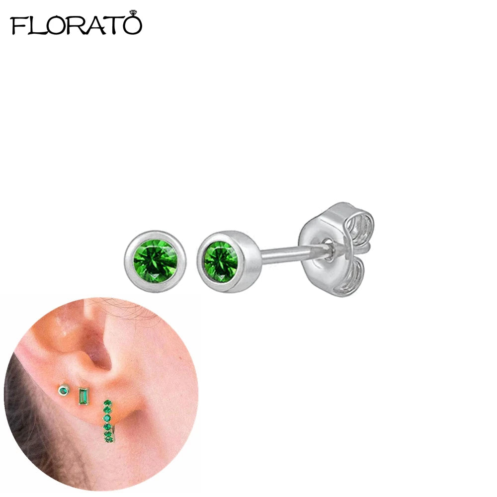 925 Sterling Silver Needle Luxury Green Earrings Trend Small Hoop Earrings for Women Fashion Puncture Jewelry Ear Accessories