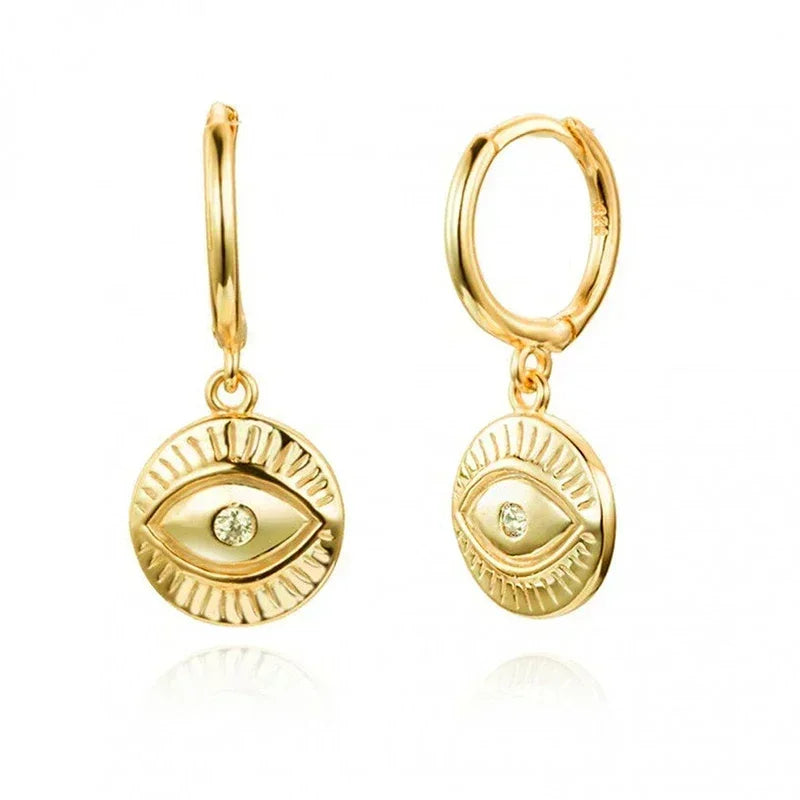 Evil Eye 925 Sterling Silver Ear Needle Exquisite Shell Zircon Retro geometric pendant earrings for women Fashion Party Jewelry