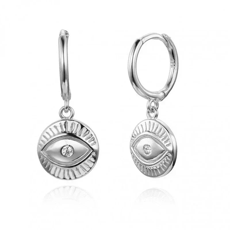 Evil Eye 925 Sterling Silver Ear Needle Exquisite Shell Zircon Retro geometric pendant earrings for women Fashion Party Jewelry