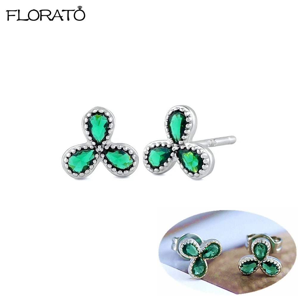 925 Sterling Silver Needle Luxury Green Earrings Trend Small Hoop Earrings for Women Fashion Puncture Jewelry Ear Accessories