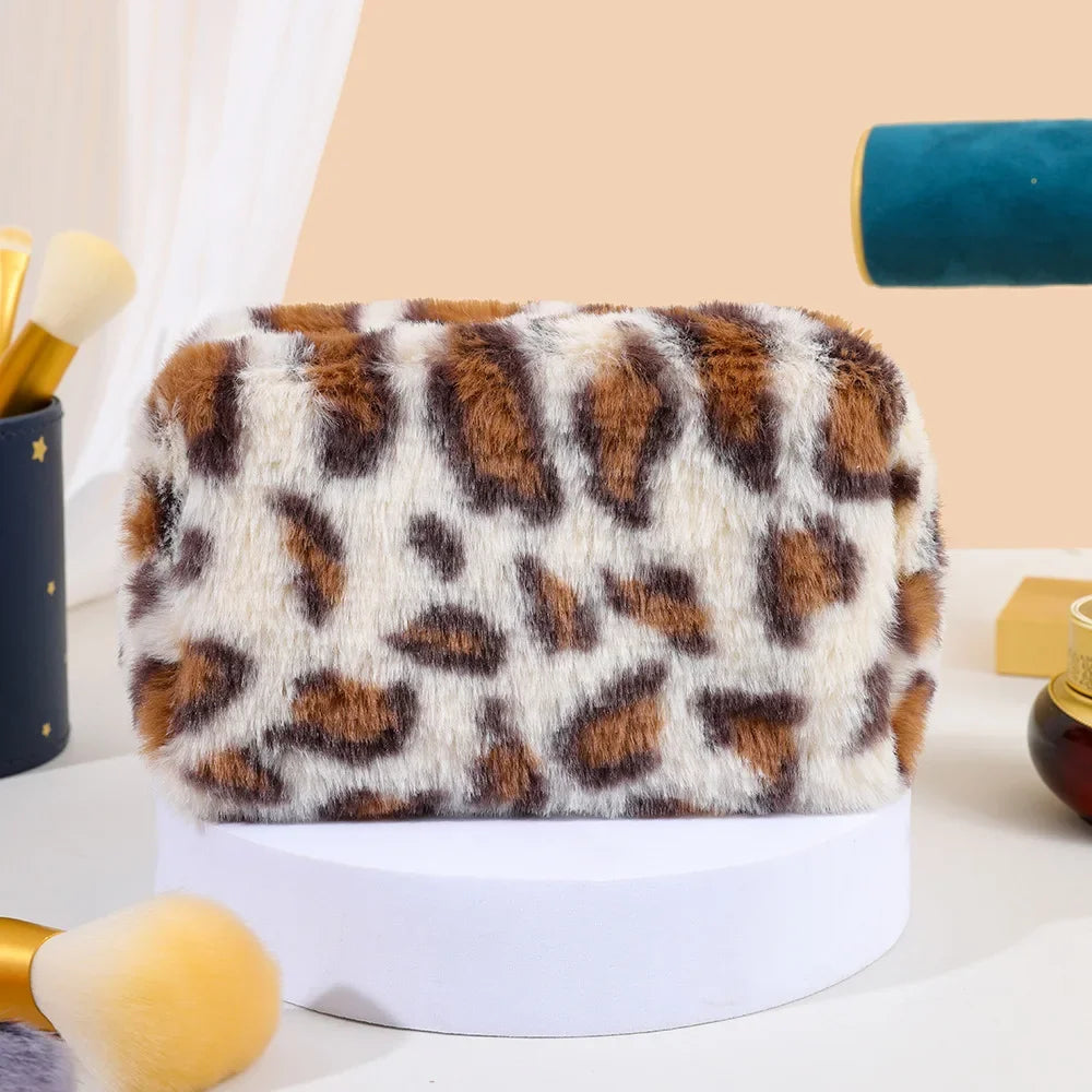 Leopard Fur Makeup Bags Soft Travel Women's Cosmetic Bag Organizer Case Lady Girls Make Up Bags Toiletry Handbags Case Kit