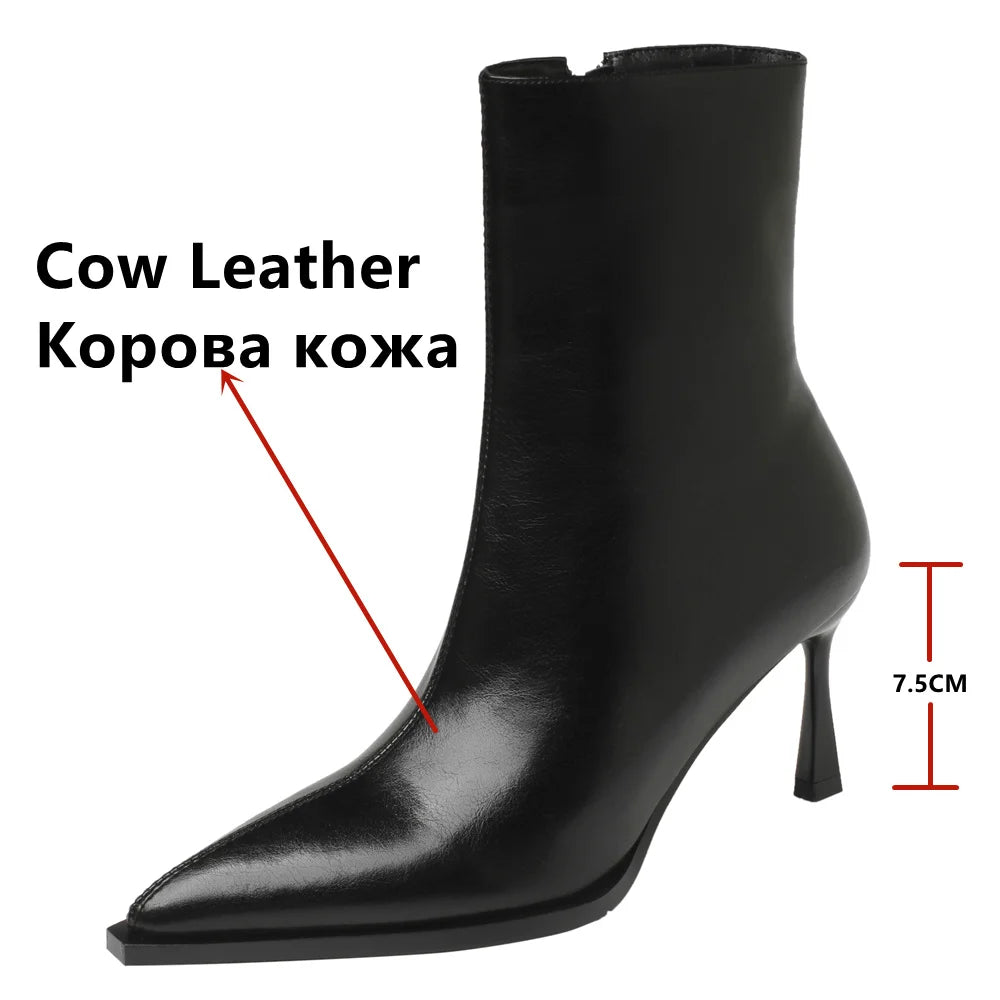 FEDONAS Thin High Heels Women Ankle Boots Pointed Toe Elegant Shoes Woman Autumn Winter Side Zipper Genuine Leather Office Lady