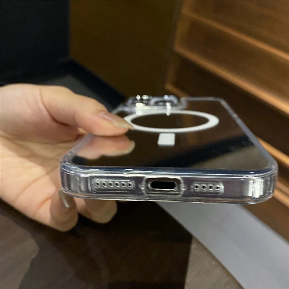 Plating Sliver Make Up Mirror For Magnetic Magsafe Case For iPhone 15 14 13 12 11 Pro Max Wireless Charge Hard Shockproof Cover