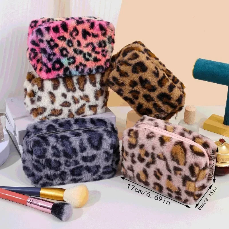 Leopard Fur Makeup Bags Soft Travel Women's Cosmetic Bag Organizer Case Lady Girls Make Up Bags Toiletry Handbags Case Kit