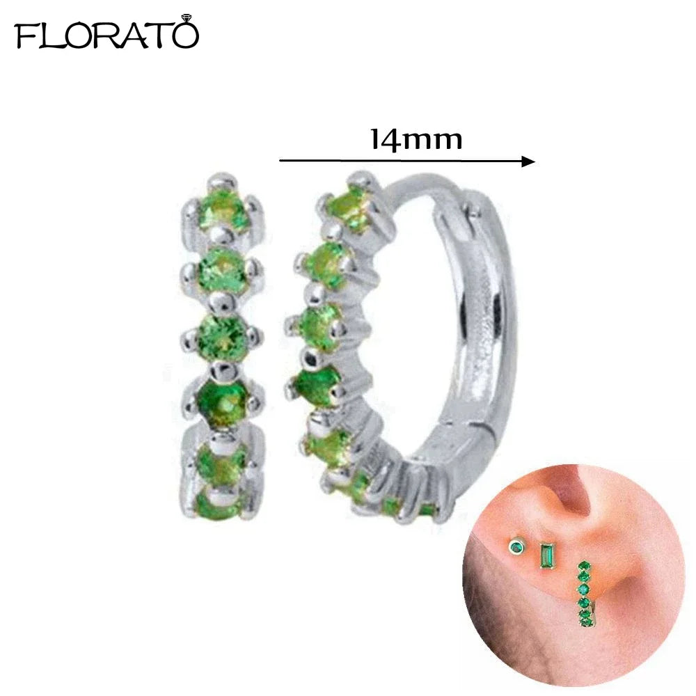 925 Sterling Silver Needle Luxury Green Earrings Trend Small Hoop Earrings for Women Fashion Puncture Jewelry Ear Accessories