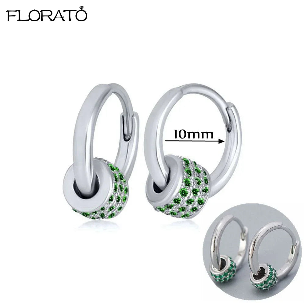 925 Sterling Silver Needle Luxury Green Earrings Trend Small Hoop Earrings for Women Fashion Puncture Jewelry Ear Accessories