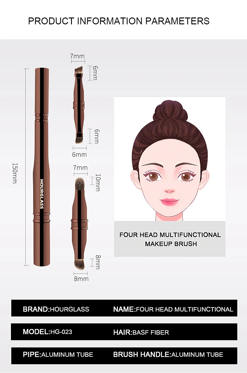 HOURGLASS 4/2 head multifunction hidden makeup brush, for powder foundation concealer eye shadow，good for travel and gift