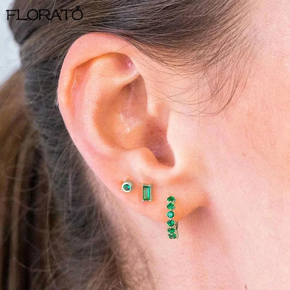 925 Sterling Silver Needle Luxury Green Earrings Trend Small Hoop Earrings for Women Fashion Puncture Jewelry Ear Accessories