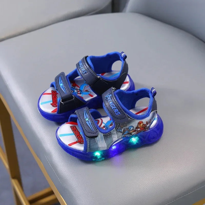 2024 Disney Marvel Boys Girls Spider-Man Princess Led Light Up Luminous Sports Sandals Summer Kids Casual Sandals Toddler Shoes