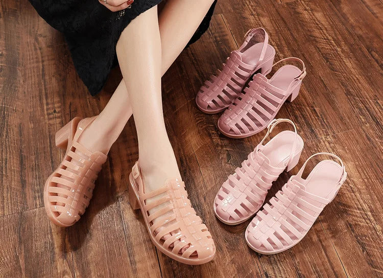 Comemore High Heels Women's Pvc Sandals for Summer 2023 Women Shoes Block Medium Heel Casual Plastic Sandal Clear Footwear Cheap