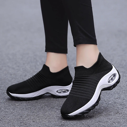 Women Walking Shoes Sock Slip on Mesh Platform Air Cushion Athletic Designer Sneakers for Women Tenis De Luxo Feminino